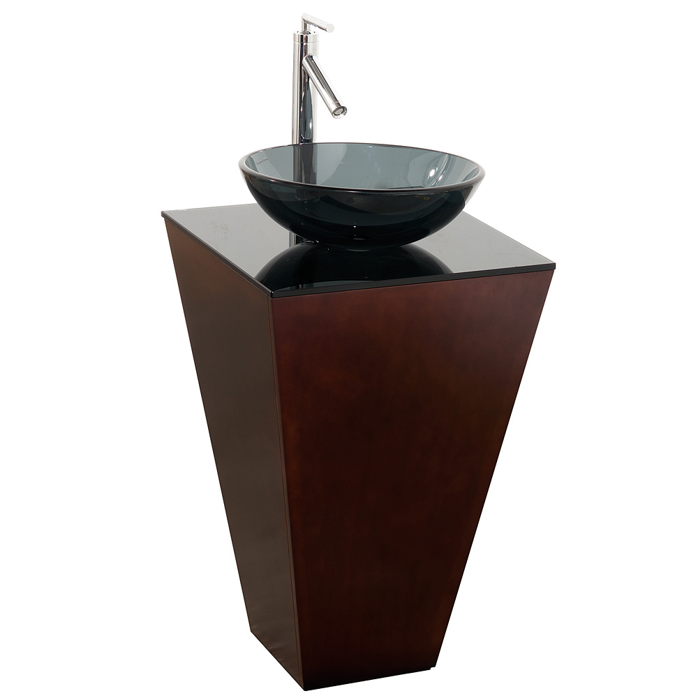 Esprit Bathroom Pedestal Vanity Set - Espresso w/ Smoke Glass Vessel Sink