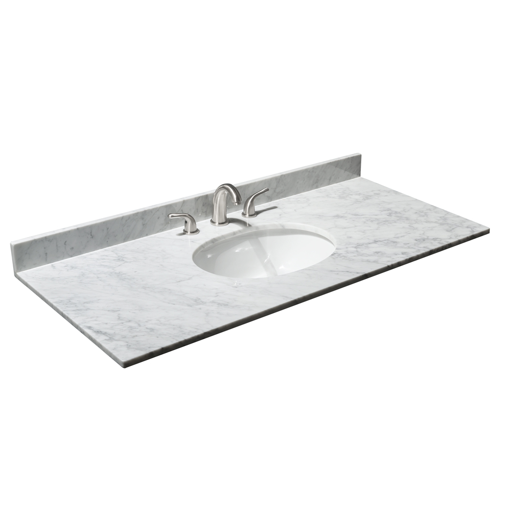 48" Single Countertop - White Carrara Marble with Undermount Oval Sink (3-Hole) WCVVCA148STOPUNOCW