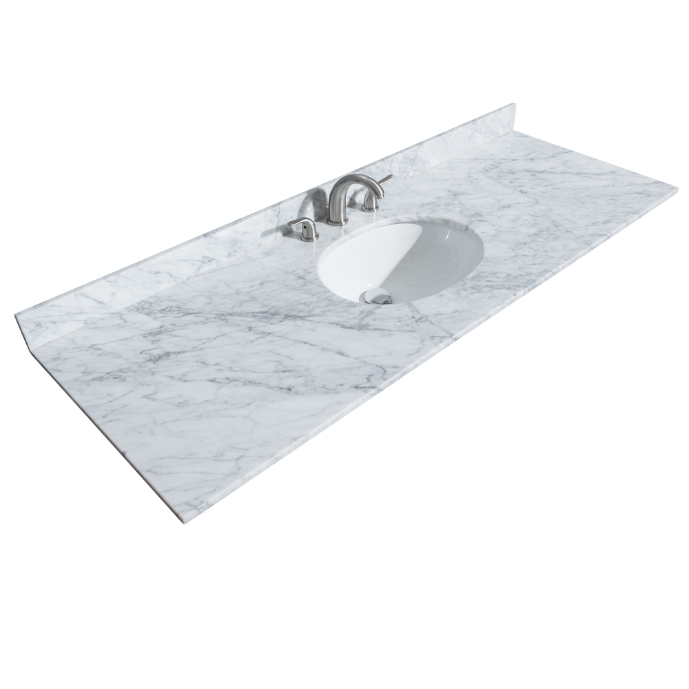 60" Single Countertop - White Carrara Marble with Undermount Oval Sink (3-Hole) WCVVCA160STOPUNOCW