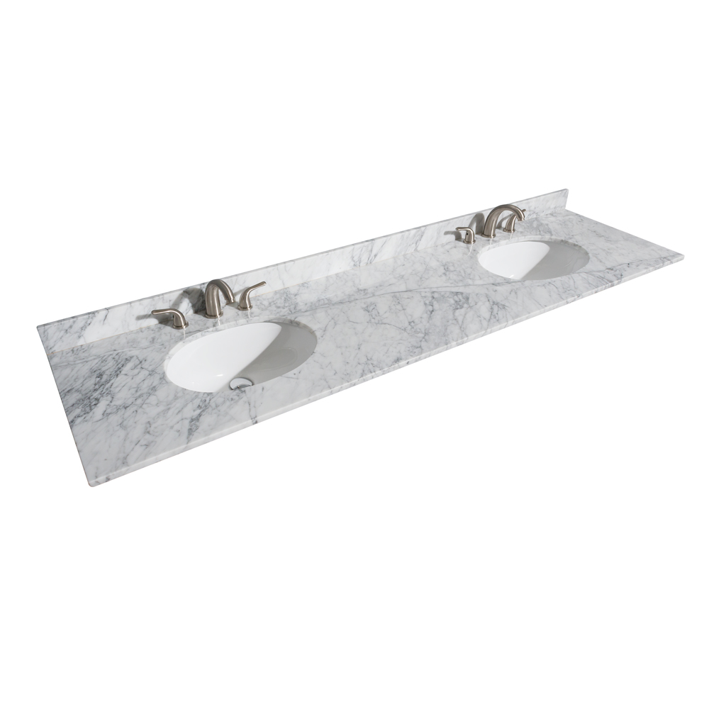 80" Double Countertop - White Carrara Marble with Undermount Oval Sinks (3-Hole) WCVVCA180DTOPUNOCW