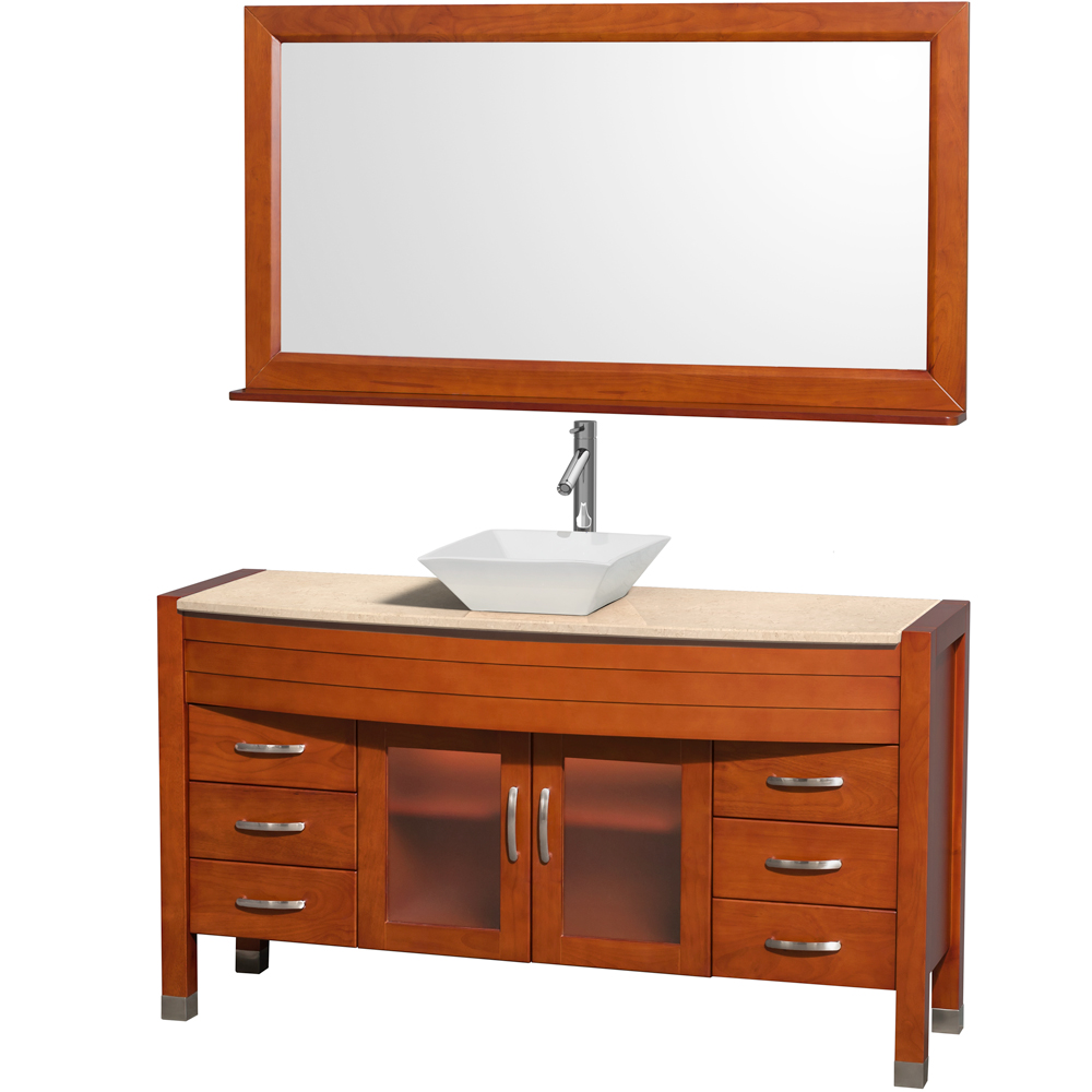 Daytona 60 Bathroom Vanity With Vessel Sink And Mirror Cherry Beautiful Bathroom Furniture For Every Home Wyndham Collection