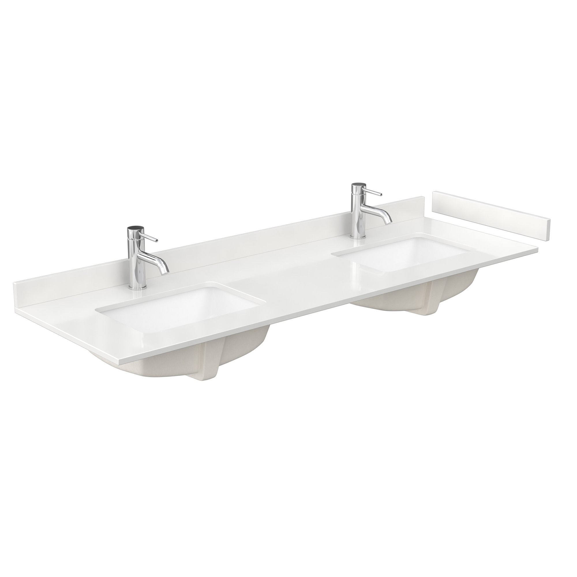 66" Double Countertop - White Quartz (1000) with Undermount Square Sinks (1-Hole) - Includes Backsplash and Sidesplash WCFQC166DTOPUNSWQ