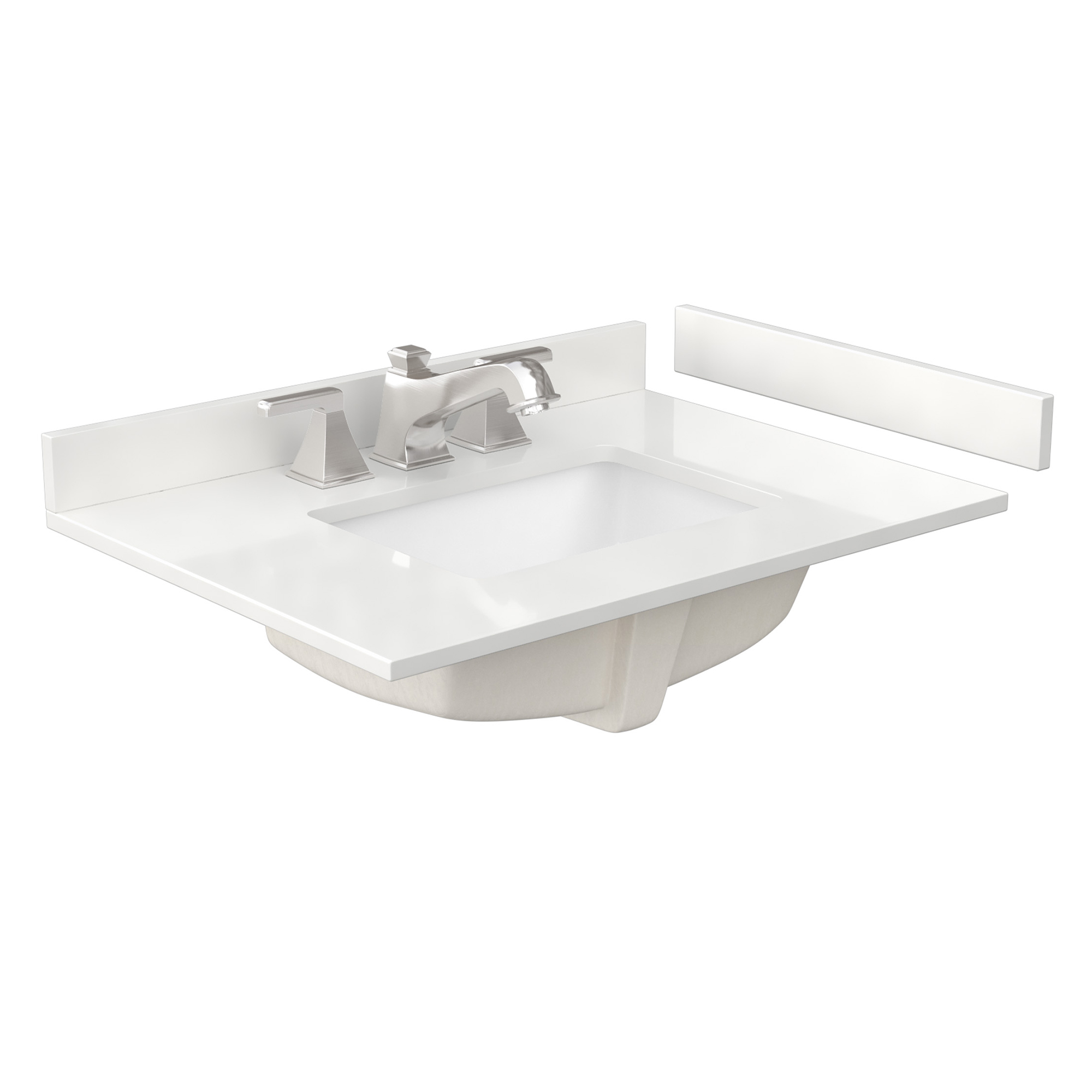 30" Single Countertop - White Quartz (1000) with Undermount Square Sink (3-Hole) - Includes Backsplash and Sidesplash WCFQC330STOPUNSWQ