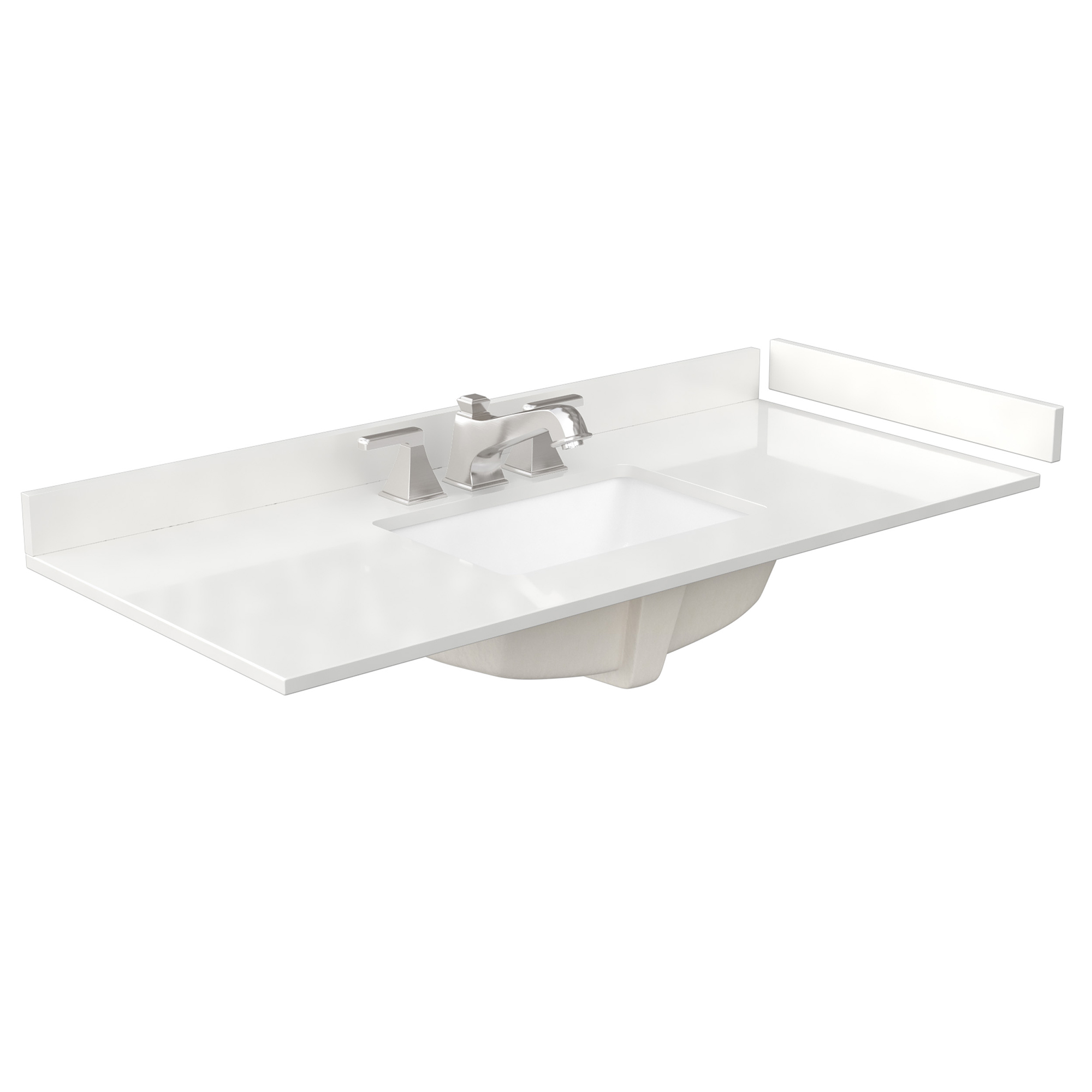 48" Single Countertop - White Quartz (1000) with Undermount Square Sink (3-Hole) - Includes Backsplash and Sidesplash WCFQC348STOPUNSWQ