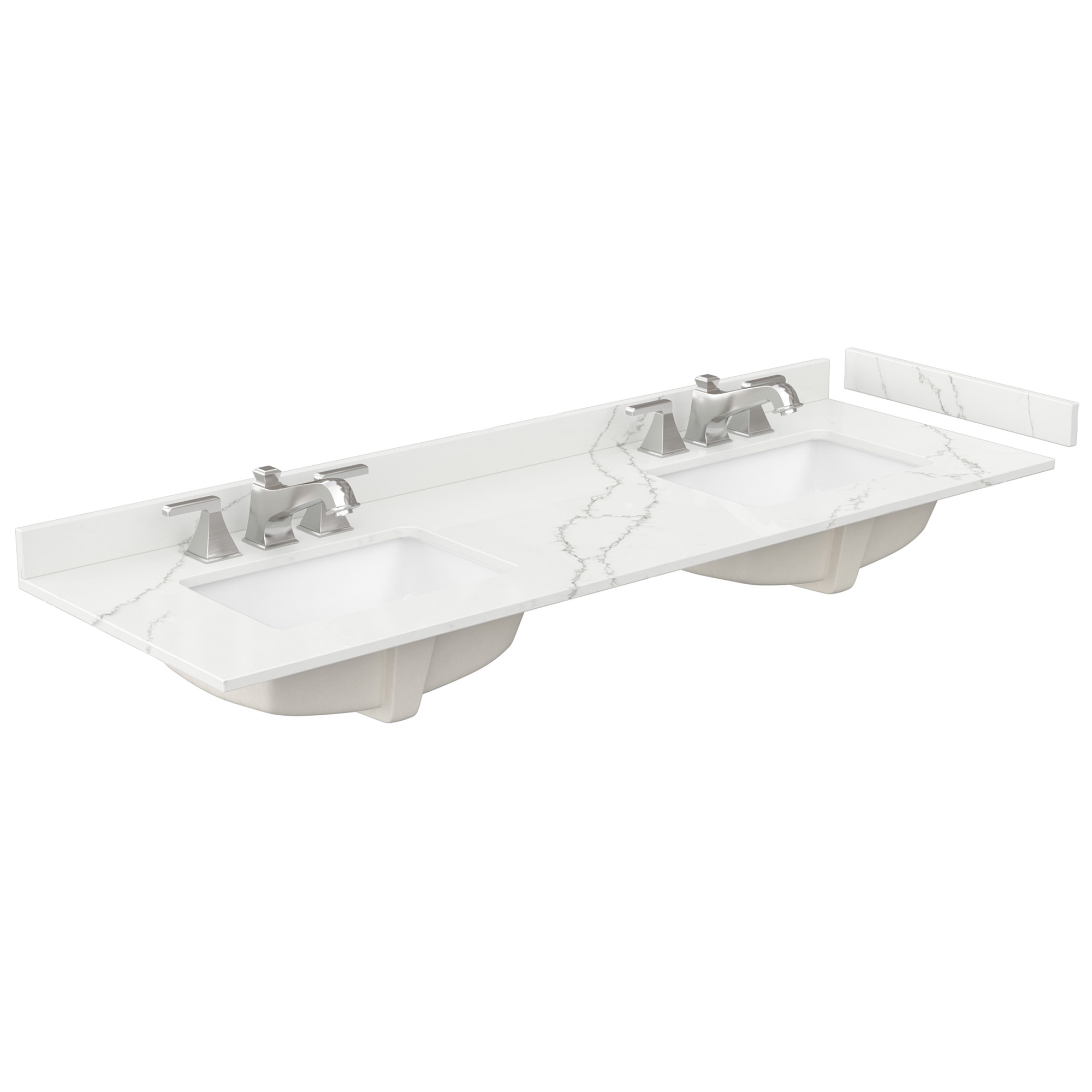 66" Double Countertop - Giotto Quartz (8066) with Undermount Square Sinks (3-Hole) - Includes Backsplash and Sidesplash WCFQC366DTOPUNSGT